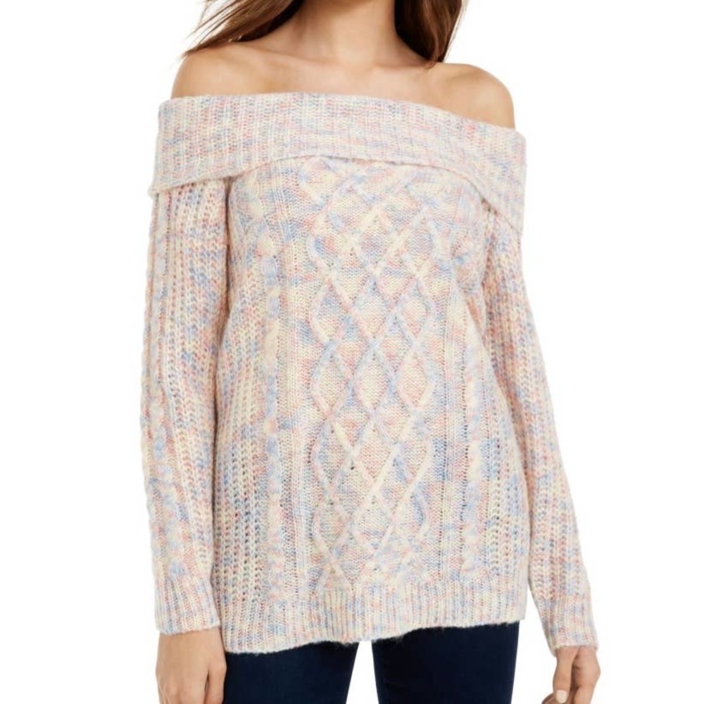 NO COMMENT Textured Long Sleeve Off Shoulder Sweater